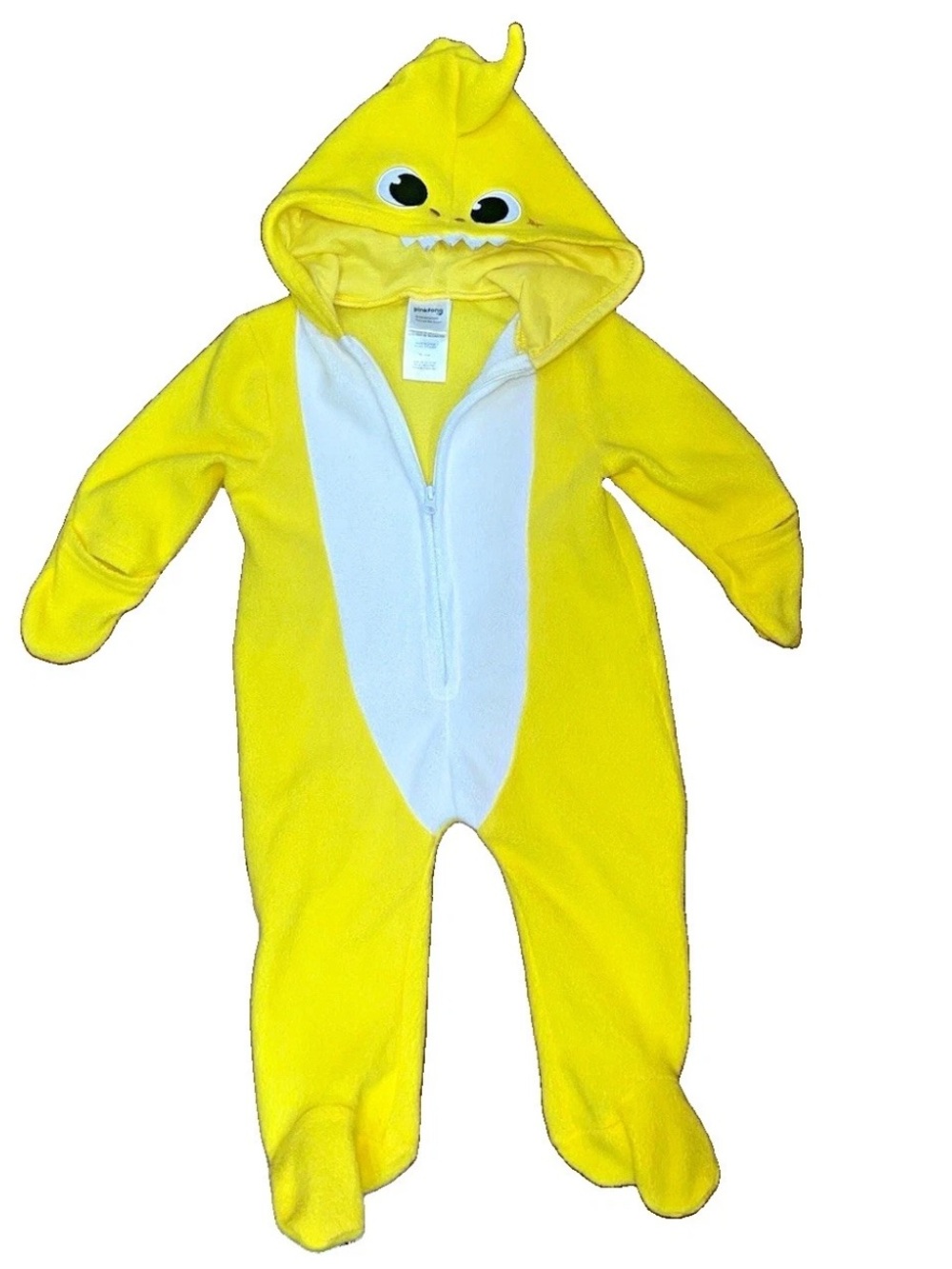 Baby Shark Halloween Costume Hooded Fleece Zip One-Piece Coverall Yellow 3-6M